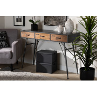 Baxton Studio JY1912-Medium Oak/Black-Console  Ariana Modern and Contemporary Industrial Black and Oak Brown Finished Wood 3-Drawer Metal Console Table